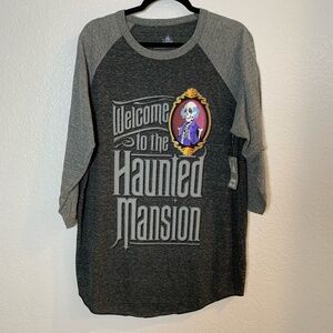 Disney Baseball Tee Mens XL NEW Welcome To The Haunted Mansion Gray Unisex
